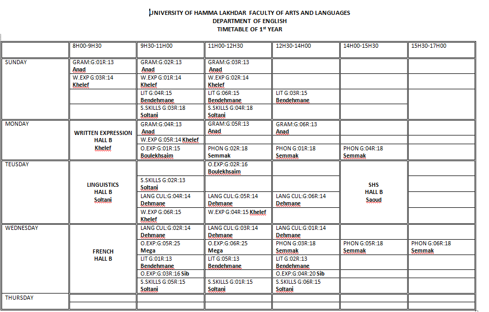 TIMETABLE L1