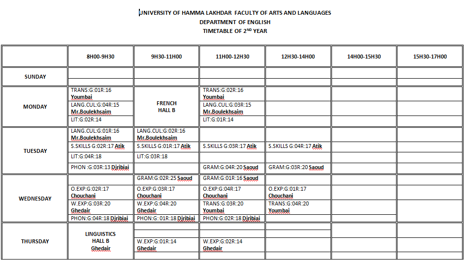 TIMETABLE L2