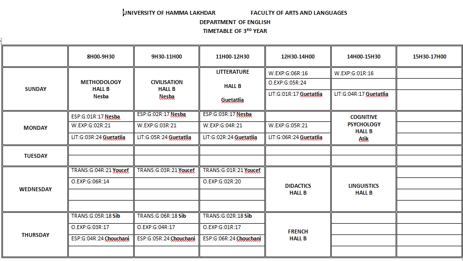 TIMETABLE L3
