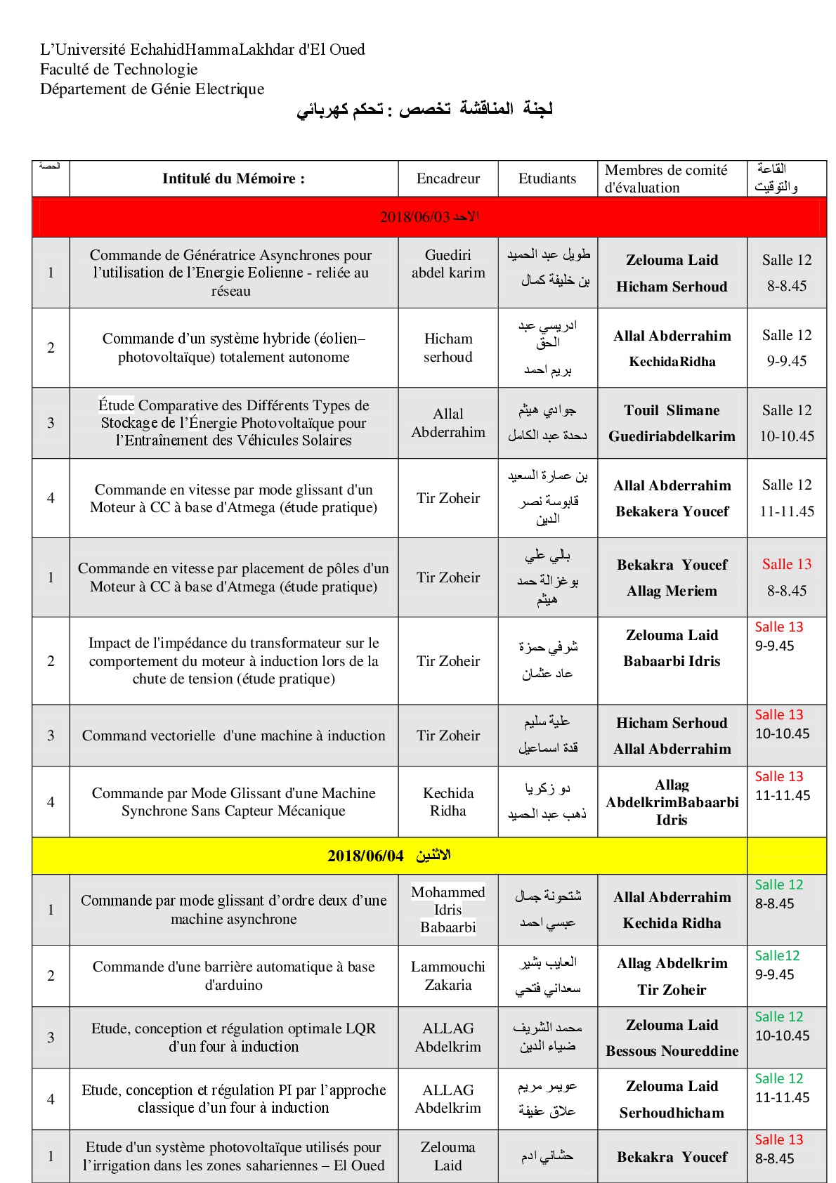 رزنامة مناقشة لماستر   2لقسم هندسة كهربائية  2018----1-