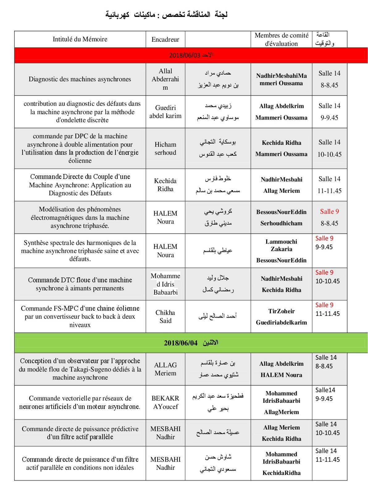 رزنامة مناقشة لماستر   2لقسم هندسة كهربائية  2018----33-