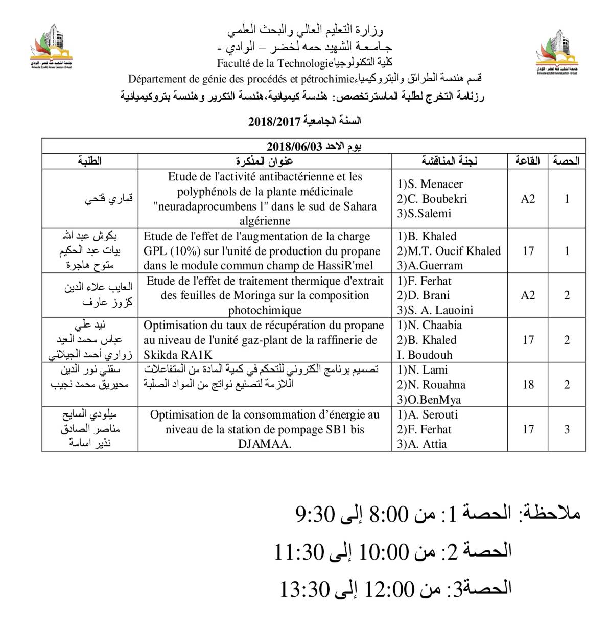 رزنامة مناقشةماستر 2 لقسم هندسة الطرائق--111